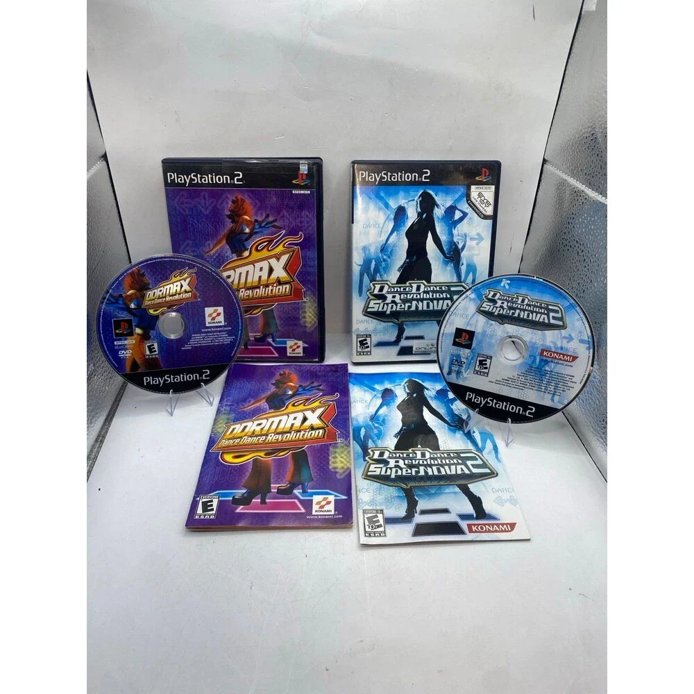 PS2 DDR max 1 + 2 Playstation 2 Dance Dance Revolution w PS2 Dance Pads + games